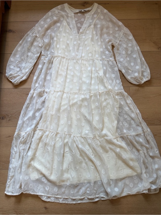 Moon River Dresses & Skirts - Moon River / Anthropologie Ivory Sheer Polka Dot Midi Dress